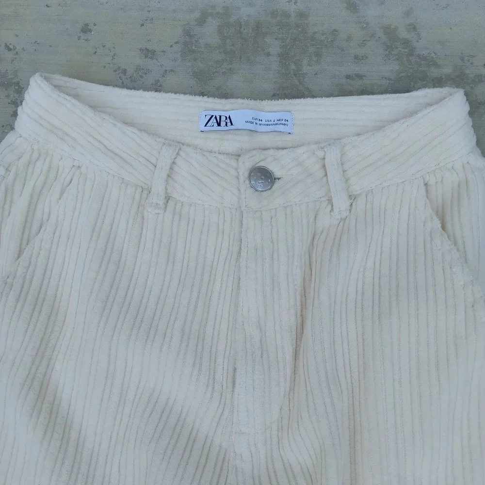 Zara Cream Wide-Leg Textured Trousers - Picture 2 of 9